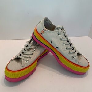 Converse White Sneakers with Rainbow Soles